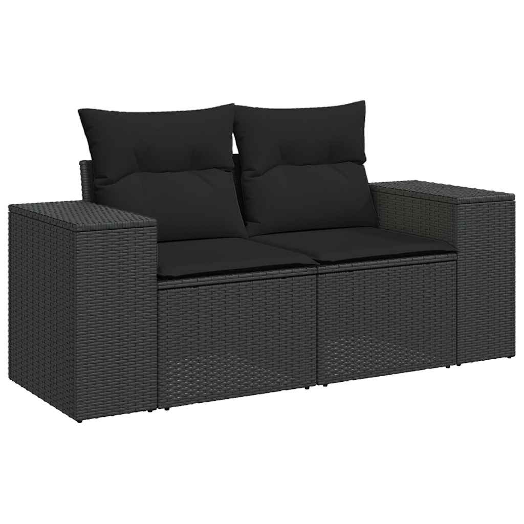 Set mobilier de grădină cu perne, 6 piese, negru, poliratan