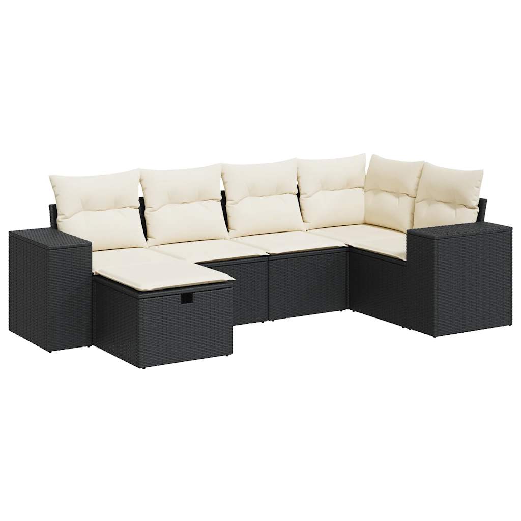 Set mobilier de grădină cu perne, 6 piese, negru, poliratan