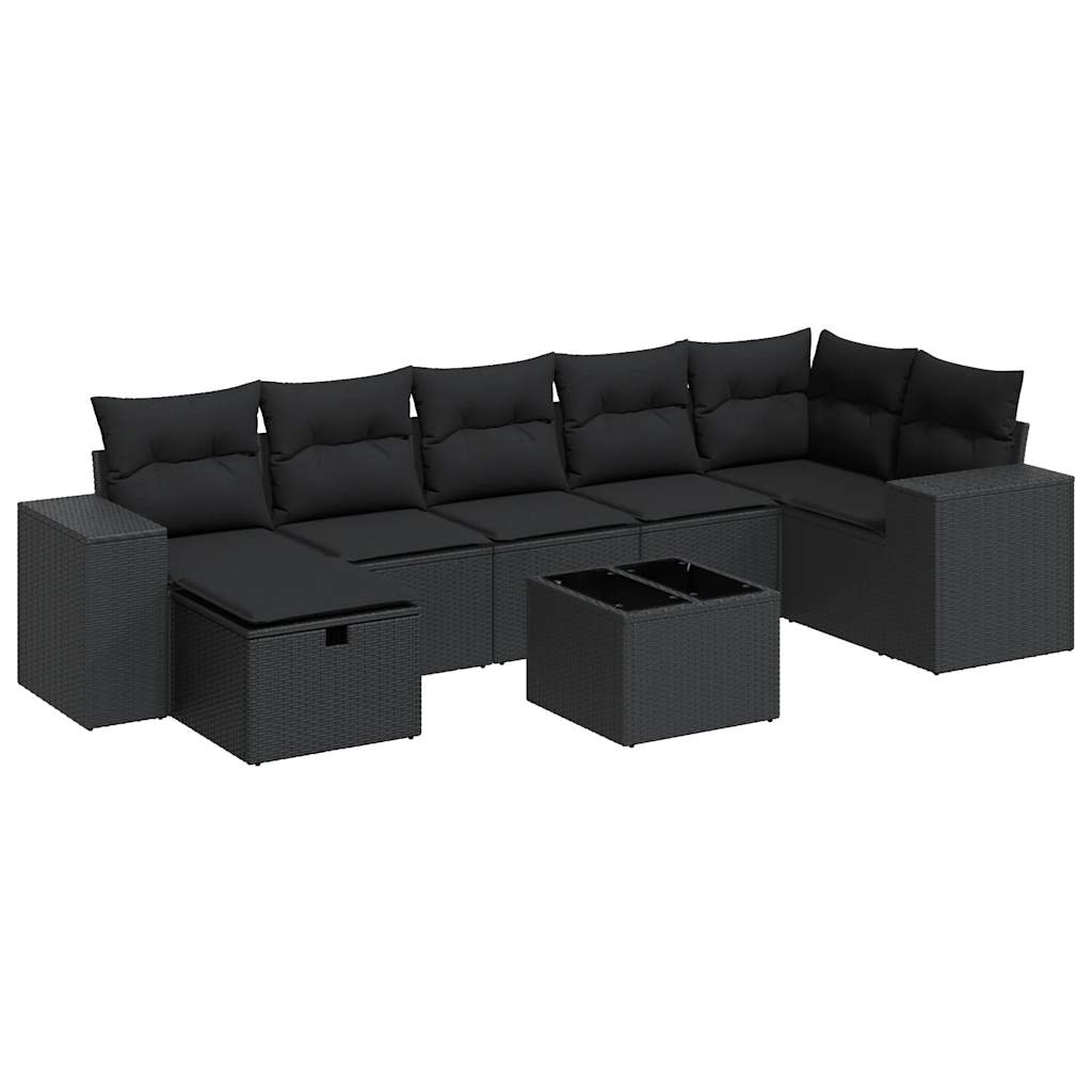 Set mobilier de grădină cu perne, 8 piese, negru, poliratan