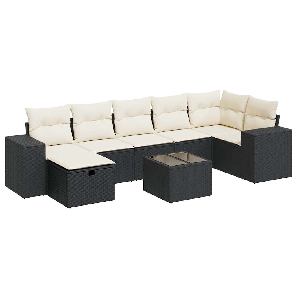 Set mobilier de grădină cu perne, 8 piese, negru, poliratan