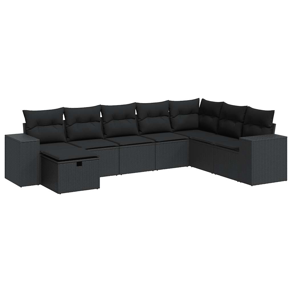 Set mobilier de grădină cu perne, 8 piese, negru, poliratan