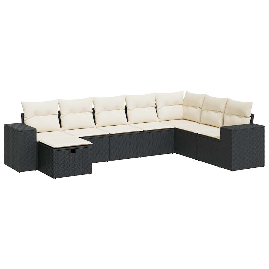 Set mobilier de grădină cu perne, 8 piese, negru, poliratan