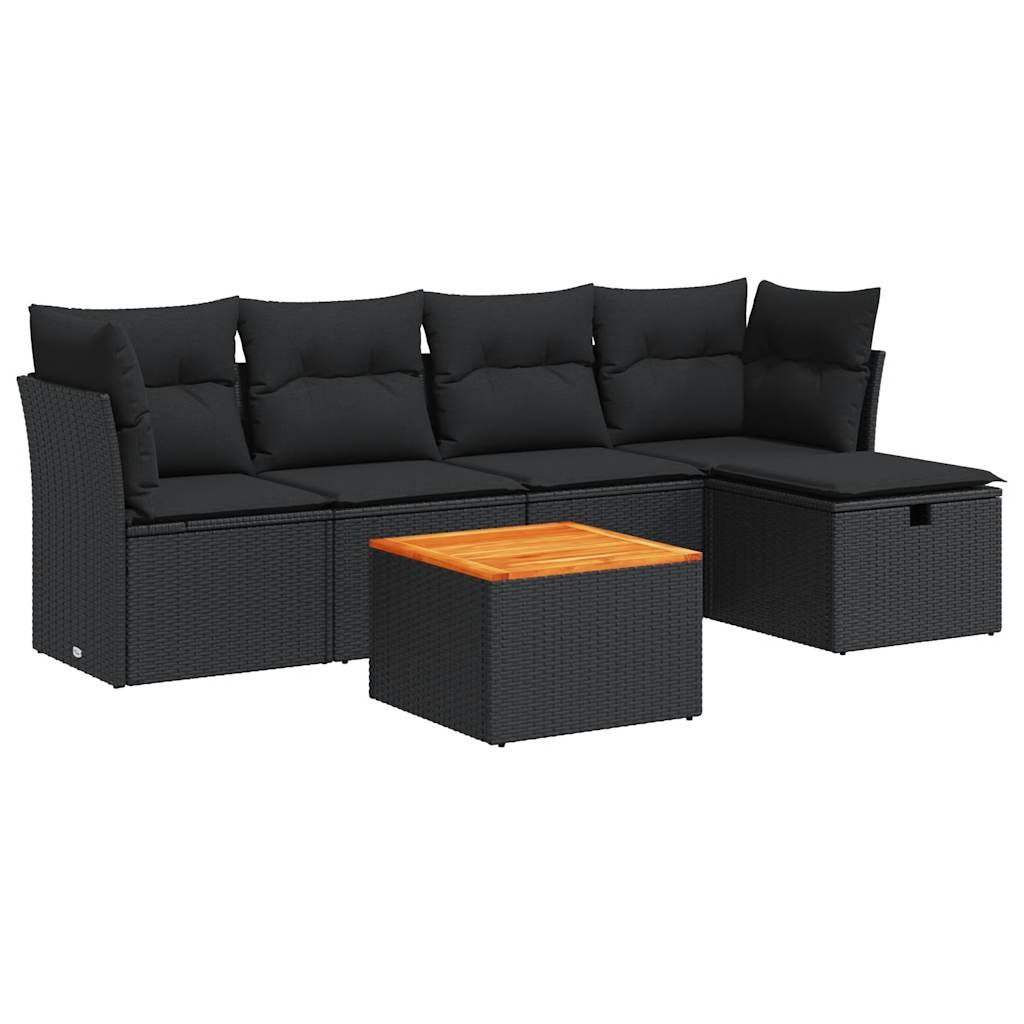 Set mobilier de grădină cu perne, 6 piese, negru, poliratan