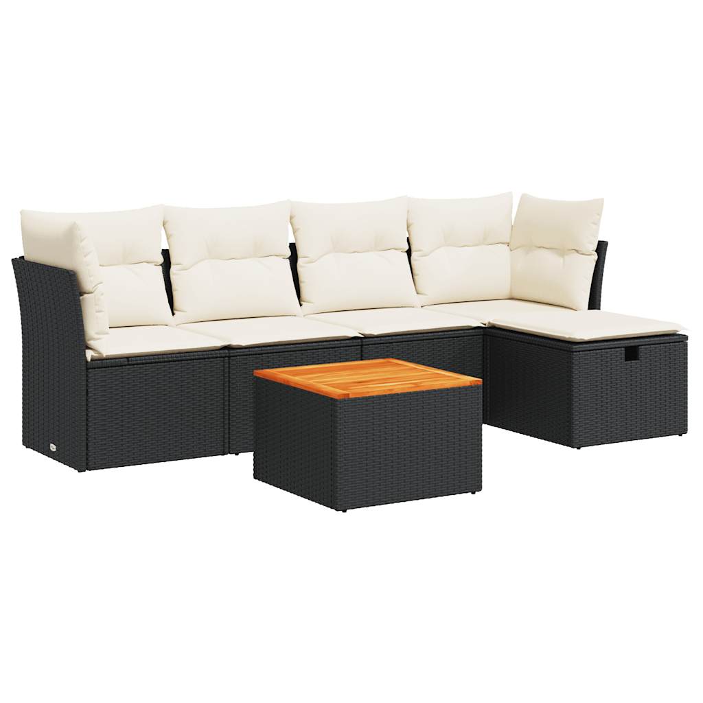 Set mobilier de grădină cu perne, 6 piese, negru, poliratan