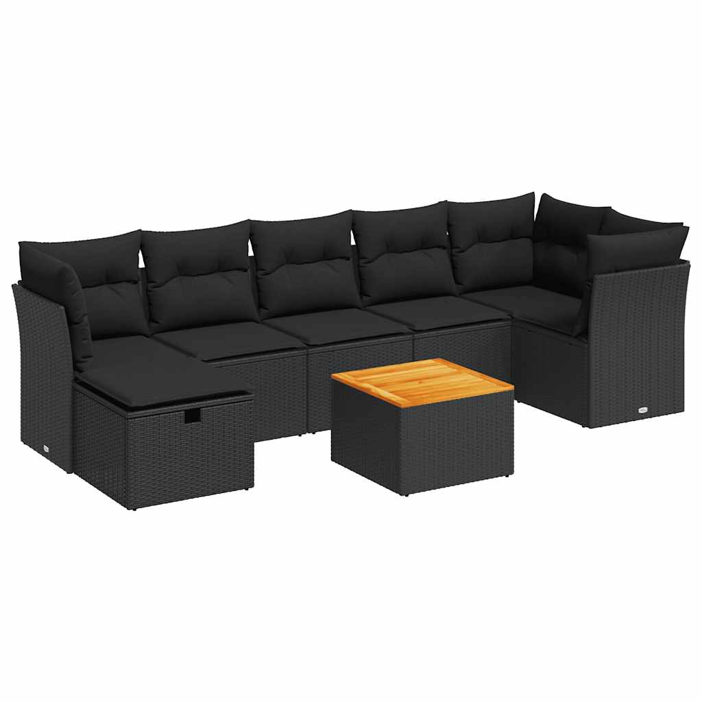 Set mobilier de grădină cu perne, 8 piese, negru, poliratan