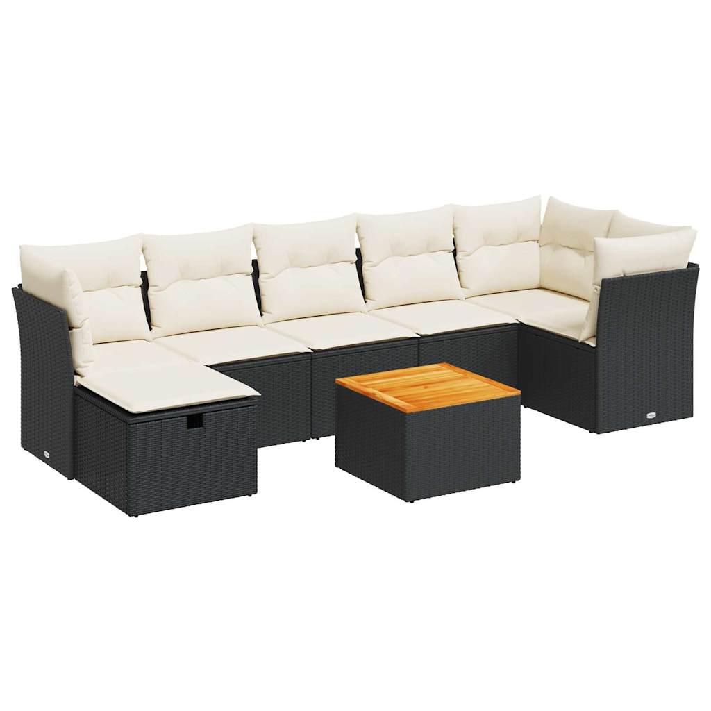 Set mobilier de grădină cu perne, 8 piese, negru, poliratan