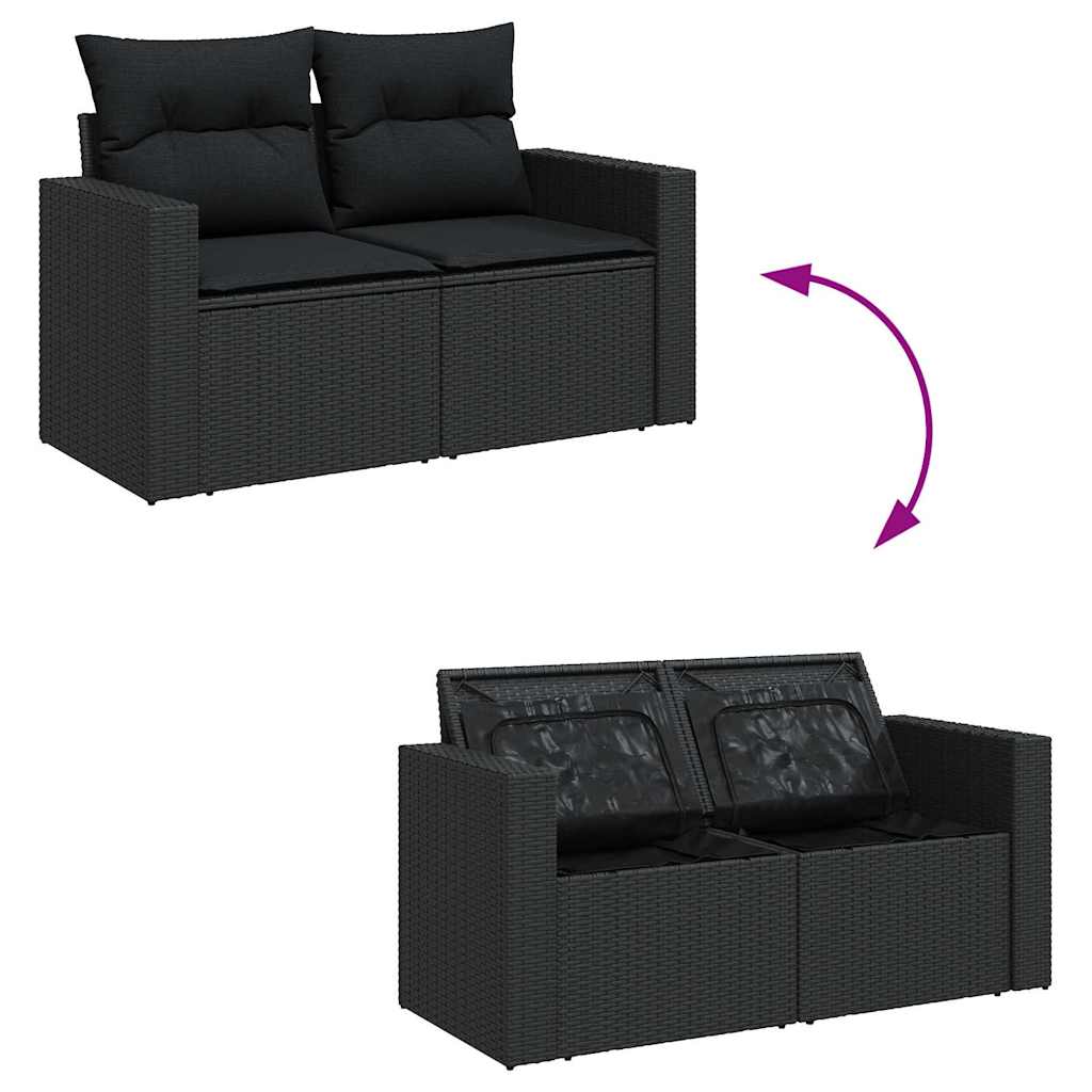 Set mobilier de grădină cu perne, 6 piese, negru, poliratan