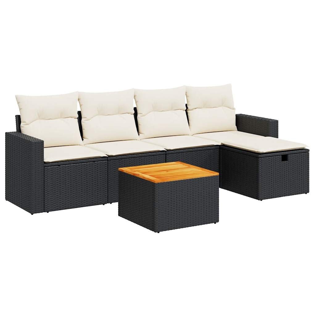 Set mobilier de grădină cu perne, 6 piese, negru, poliratan