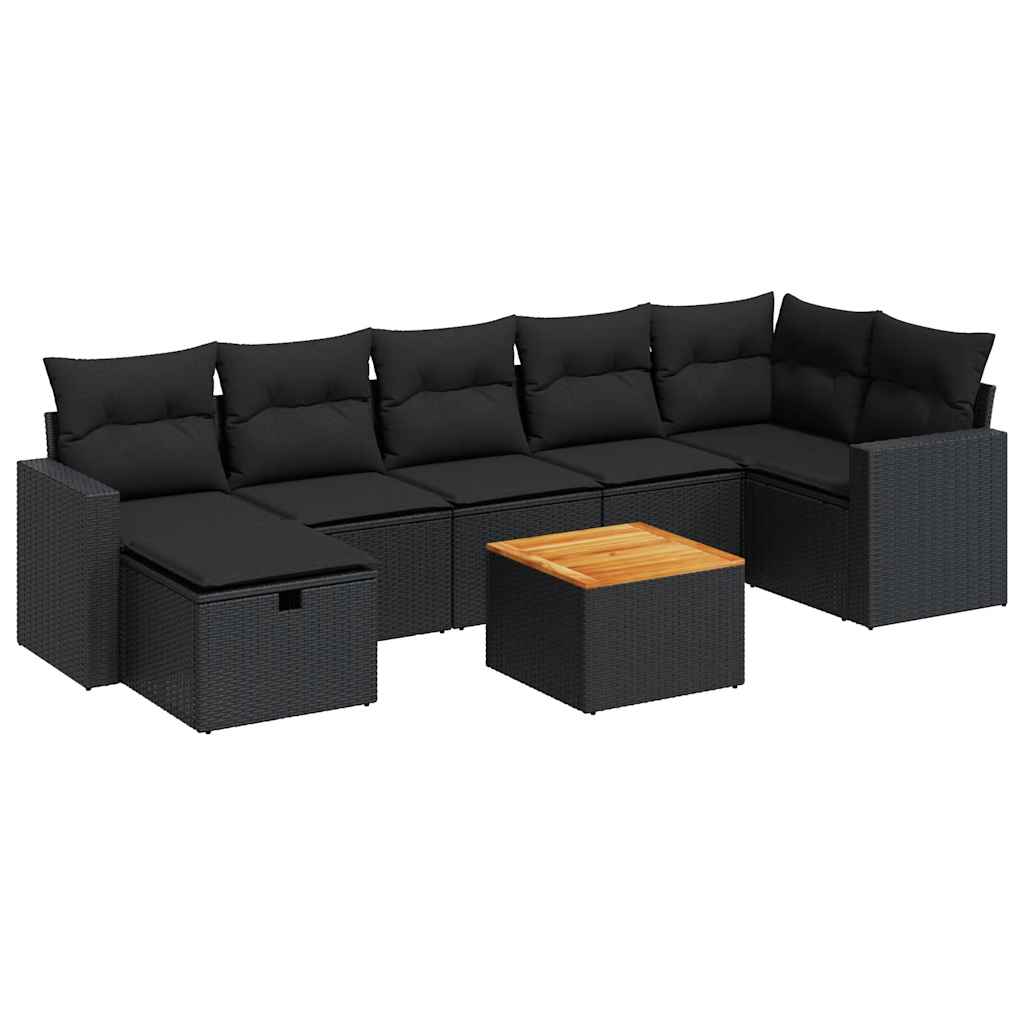 Set mobilier de grădină cu perne, 8 piese, negru, poliratan