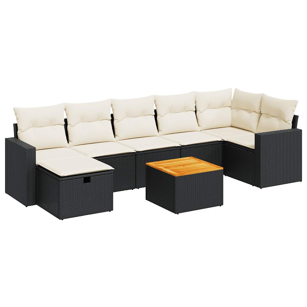 Set mobilier de grădină cu perne, 8 piese, negru, poliratan