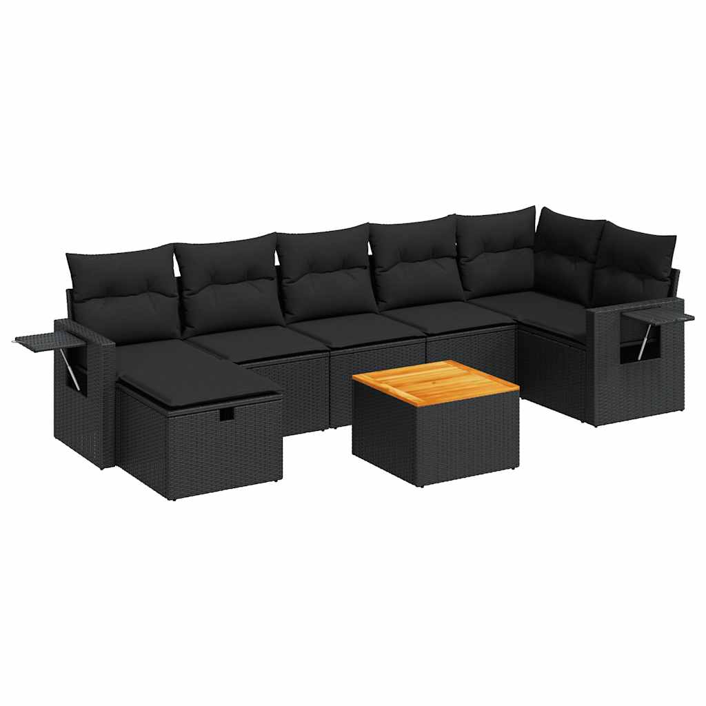 Set mobilier de grădină cu perne, 8 piese, negru, poliratan