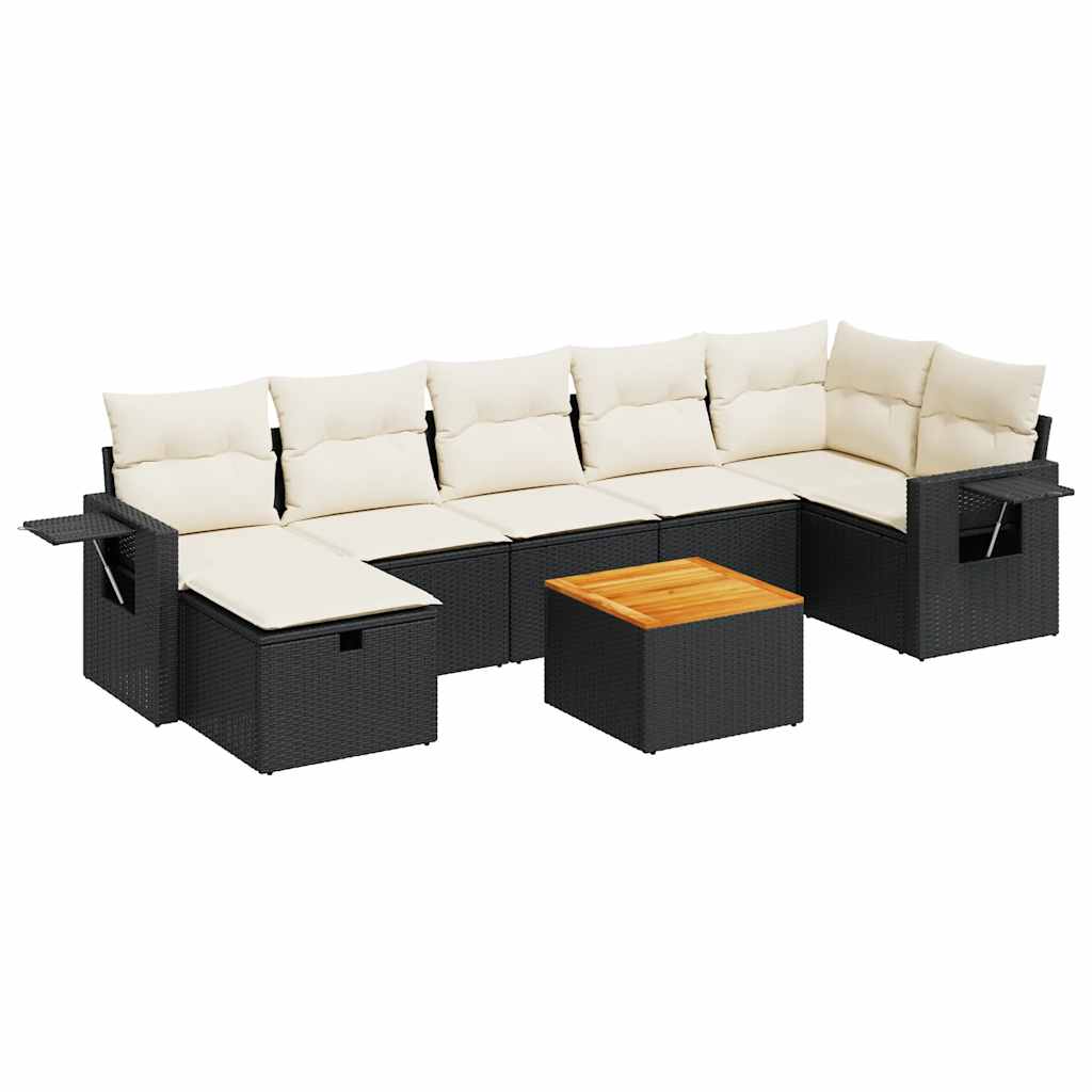 Set mobilier de grădină cu perne, 8 piese, negru, poliratan