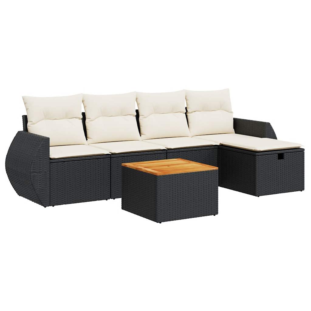 Set mobilier de grădină cu perne, 6 piese, negru, poliratan