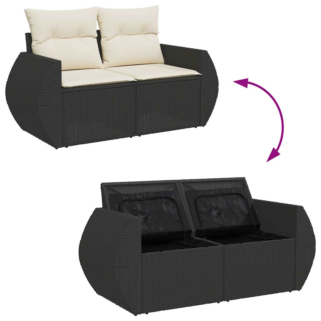 Set mobilier de grădină cu perne, 6 piese, negru, poliratan