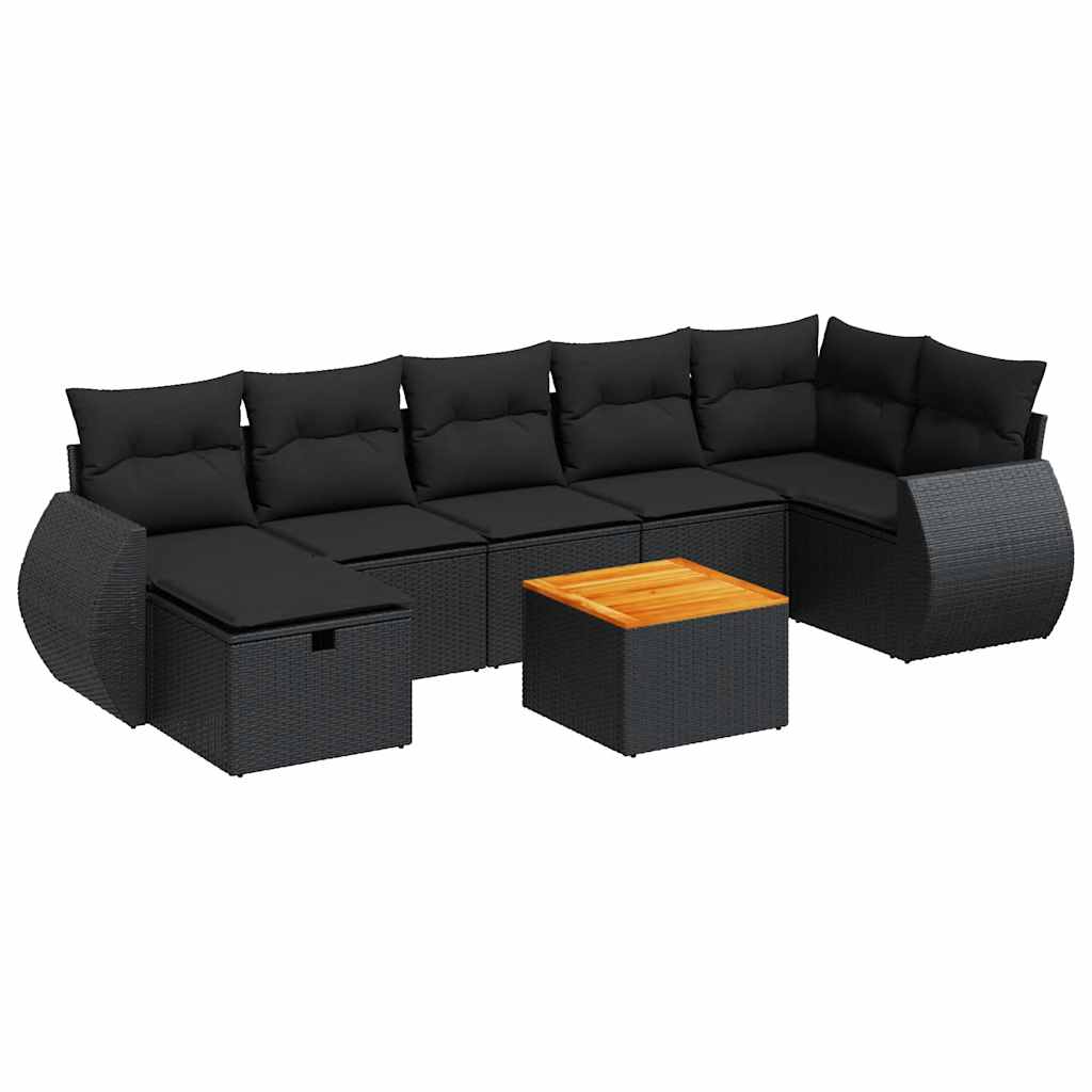 Set mobilier de grădină cu perne, 8 piese, negru, poliratan