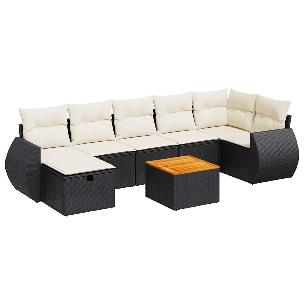 Set mobilier de grădină cu perne, 8 piese, negru, poliratan