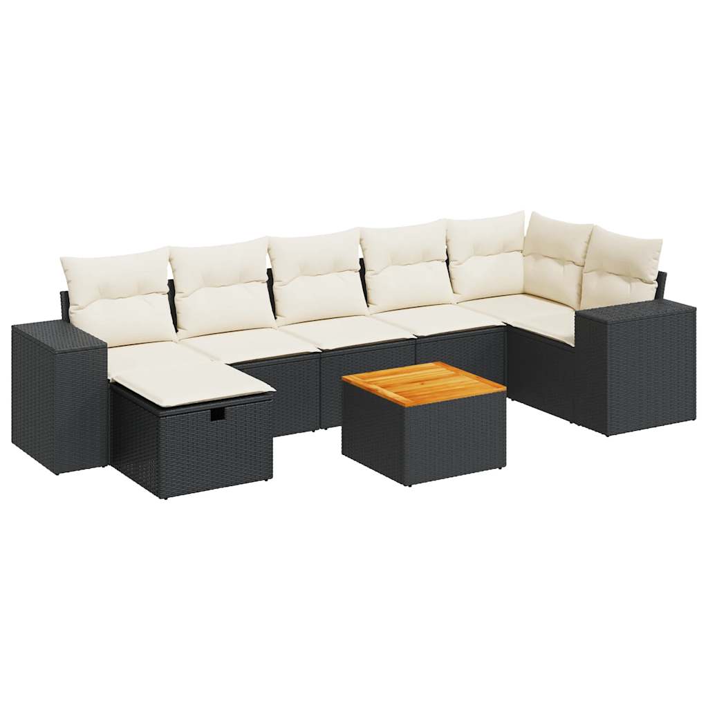 Set mobilier de grădină cu perne, 8 piese, negru, poliratan