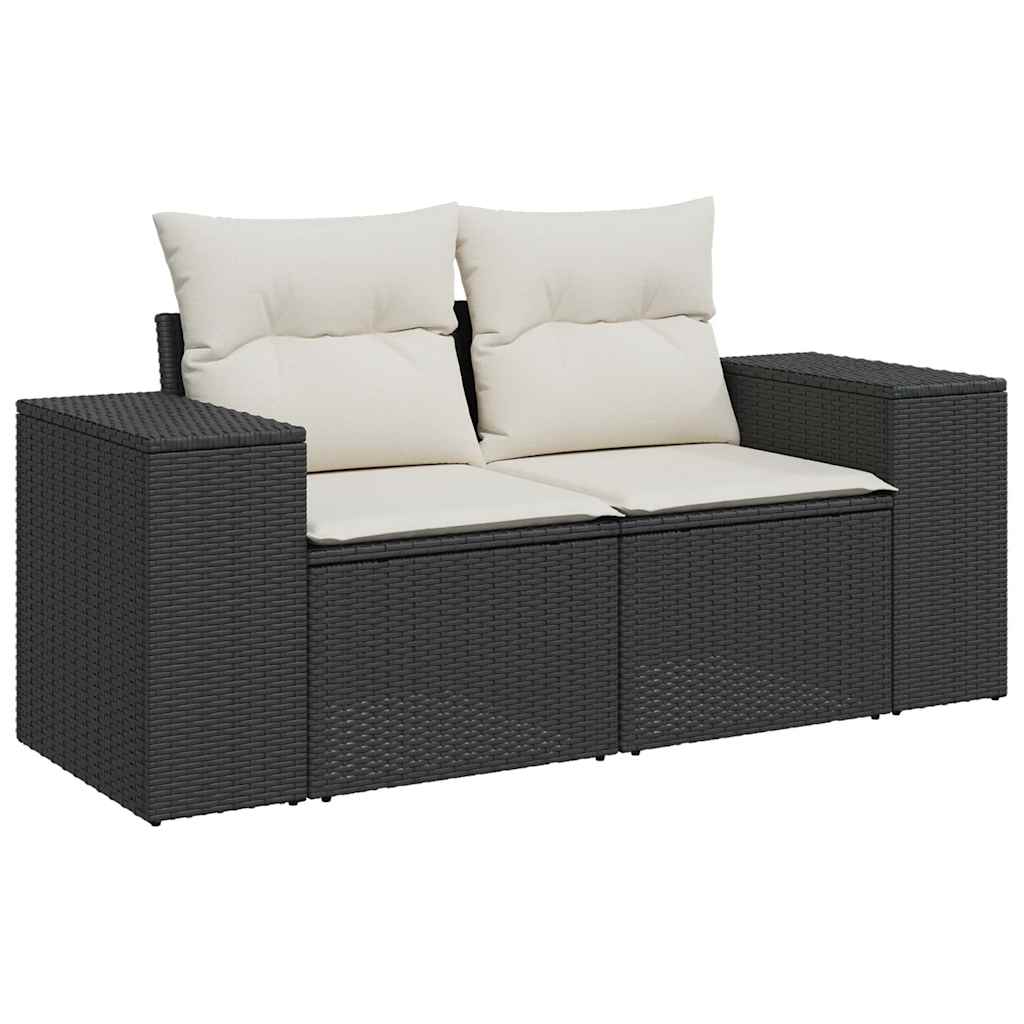 Set mobilier de grădină cu perne, 8 piese, negru, poliratan