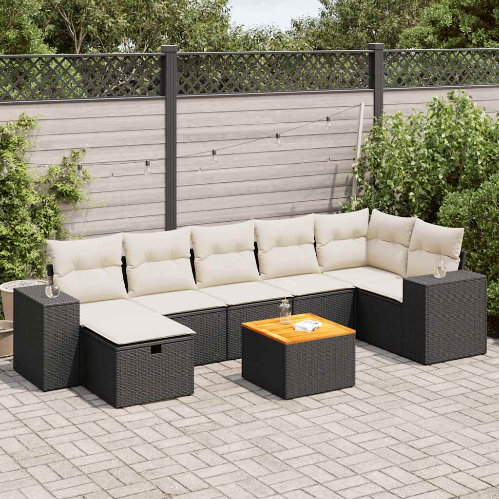 Set mobilier de grădină cu perne, 8 piese, negru, poliratan