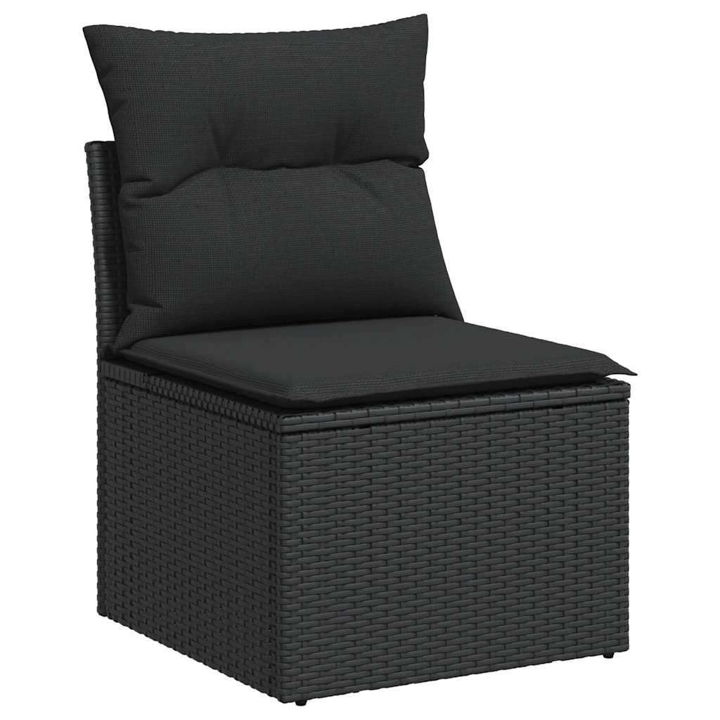 Set mobilier de grădină cu perne, 4 piese, negru, poliratan