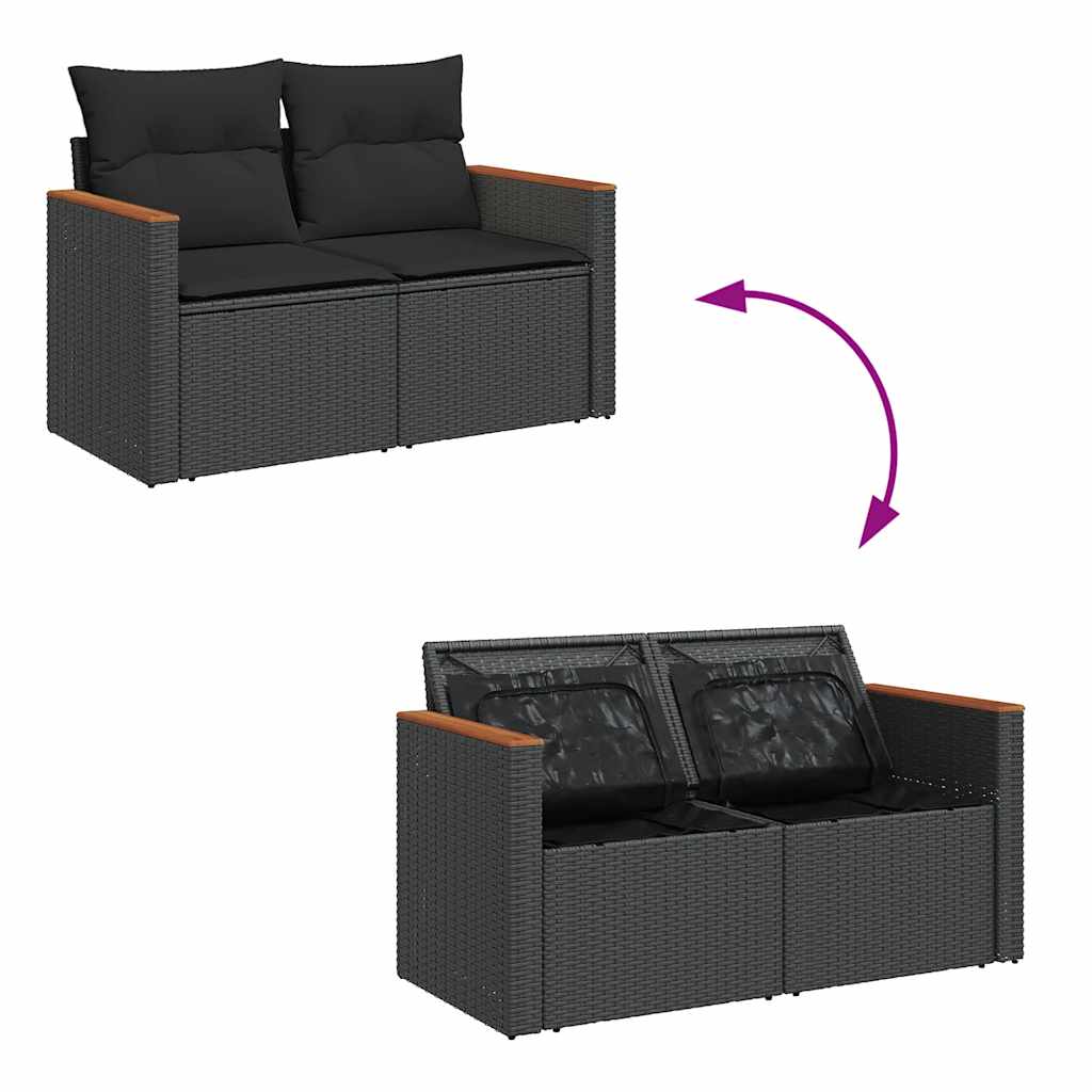 Set mobilier de grădină cu perne, 4 piese, negru, poliratan