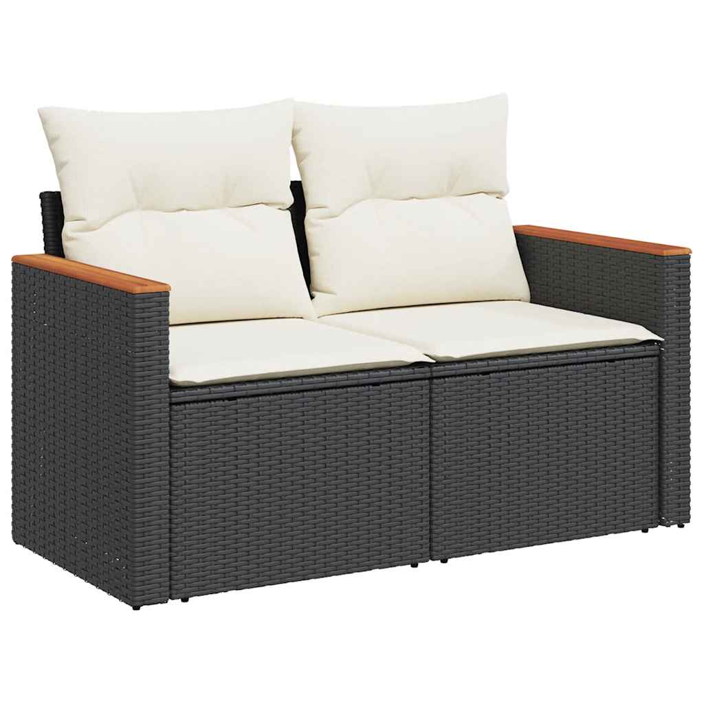 Set mobilier de grădină cu perne, 4 piese, negru, poliratan