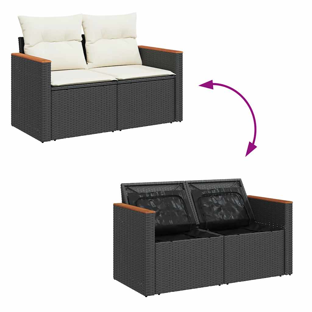 Set mobilier de grădină cu perne, 4 piese, negru, poliratan