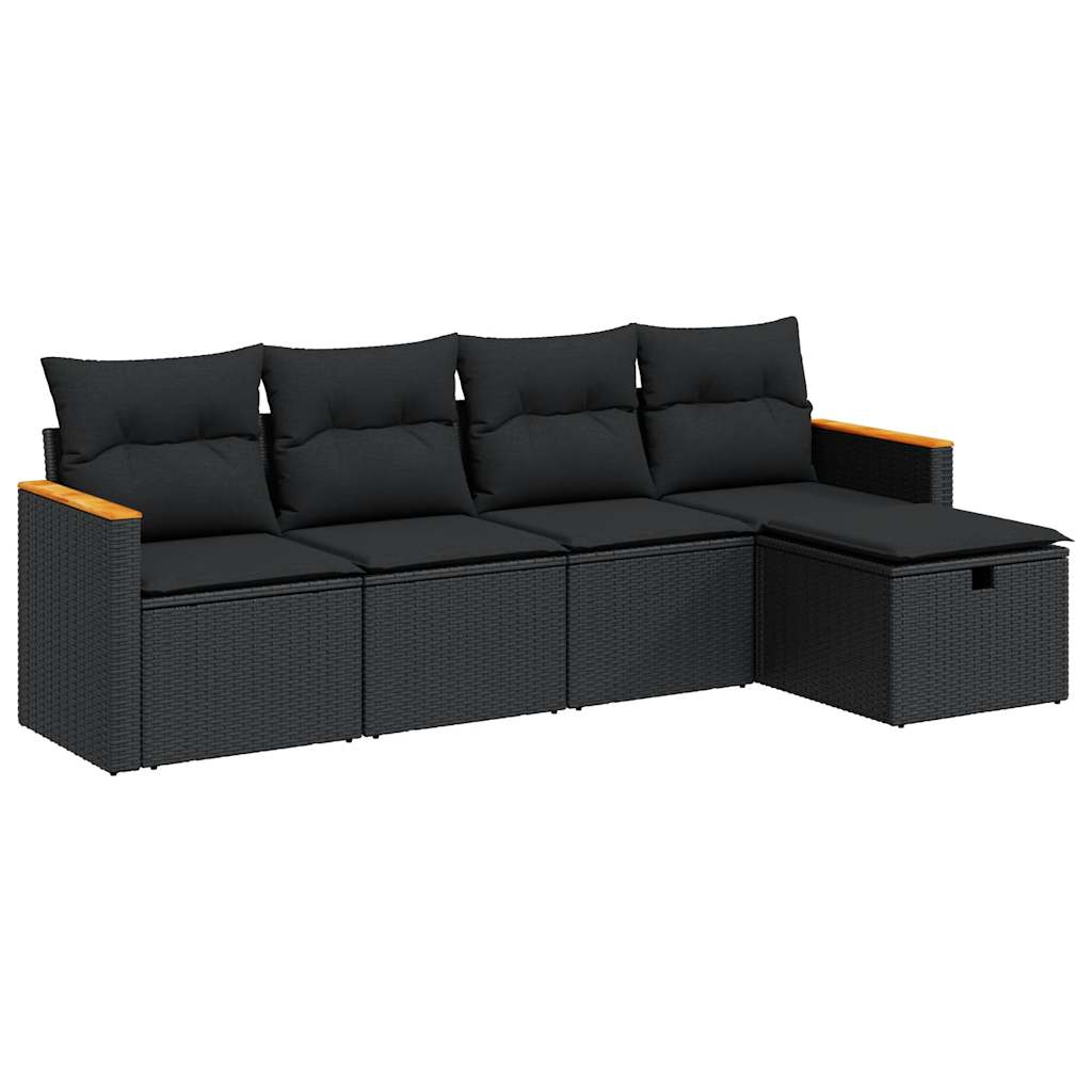 Set mobilier de grădină cu perne, 5 piese, negru, poliratan