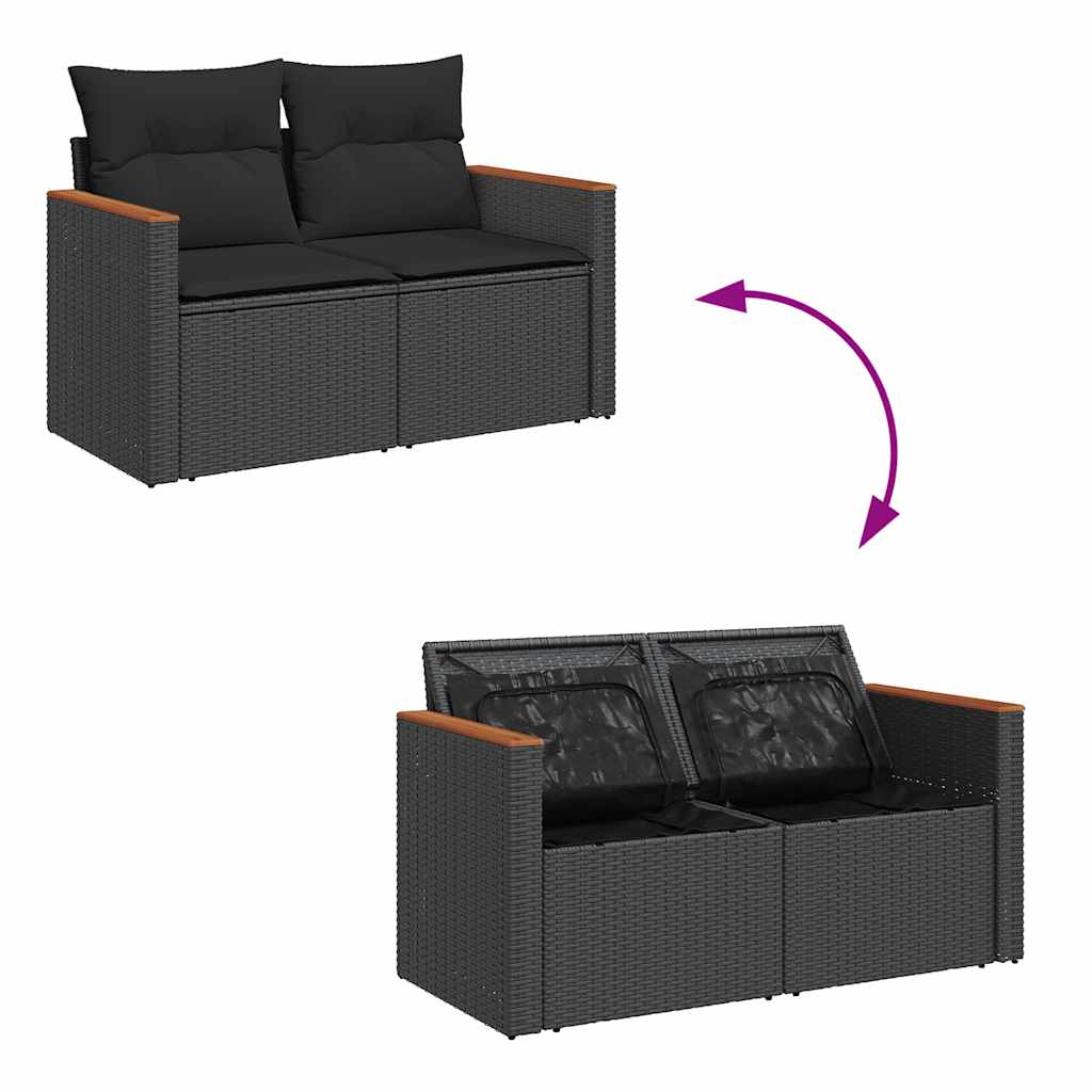 Set mobilier de grădină cu perne, 5 piese, negru, poliratan