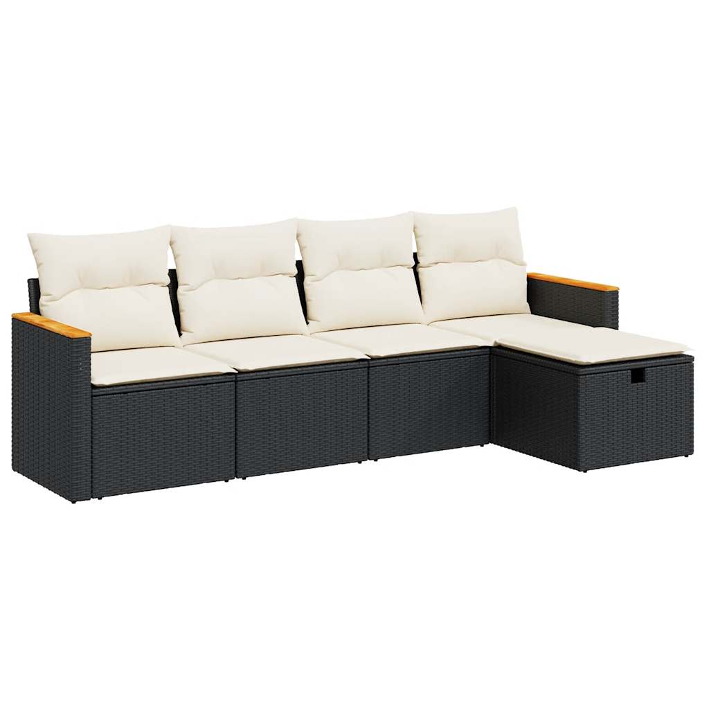 Set mobilier de grădină cu perne, 5 piese, negru, poliratan