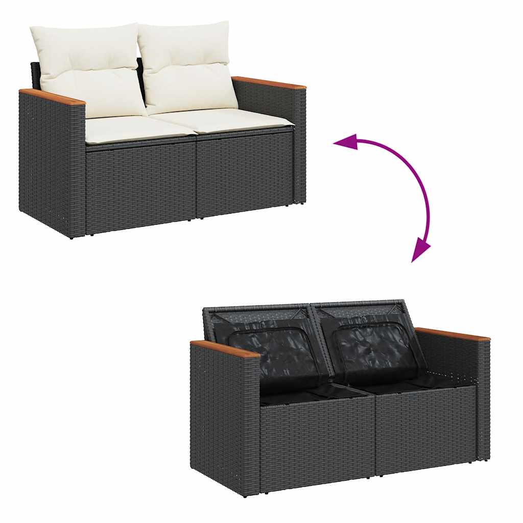 Set mobilier de grădină cu perne, 5 piese, negru, poliratan