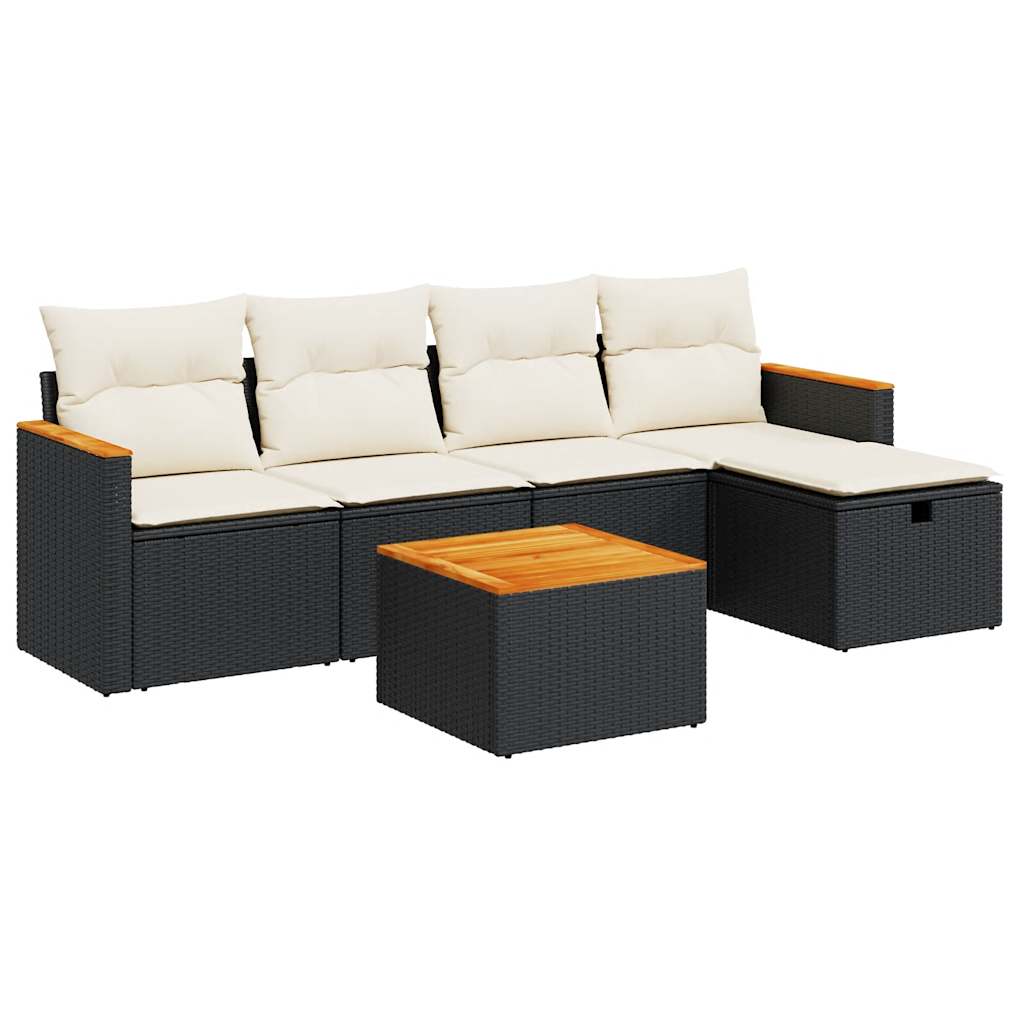 Set mobilier de grădină cu perne, 6 piese, negru, poliratan