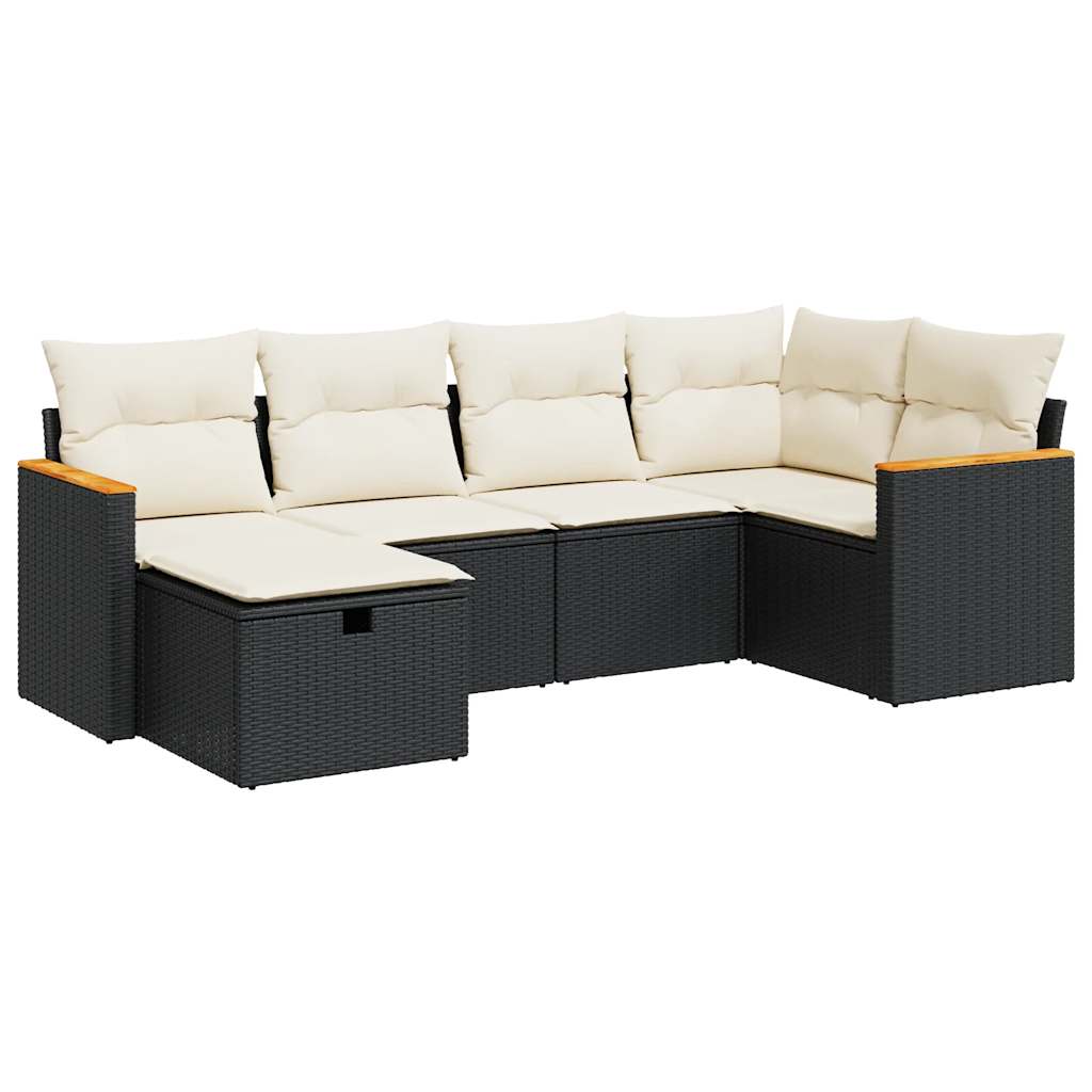 Set mobilier de grădină cu perne, 6 piese, negru, poliratan