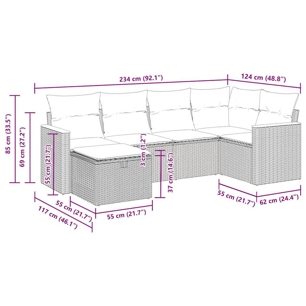 Set canapele de grădină cu perne, 6 piese, bej, poliratan