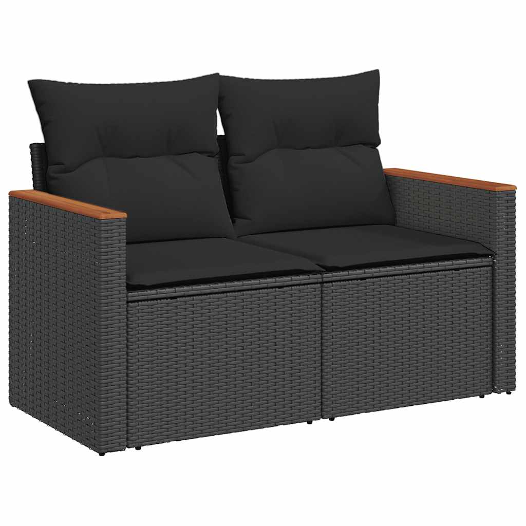 Set mobilier de grădină cu perne, 8 piese, negru, poliratan