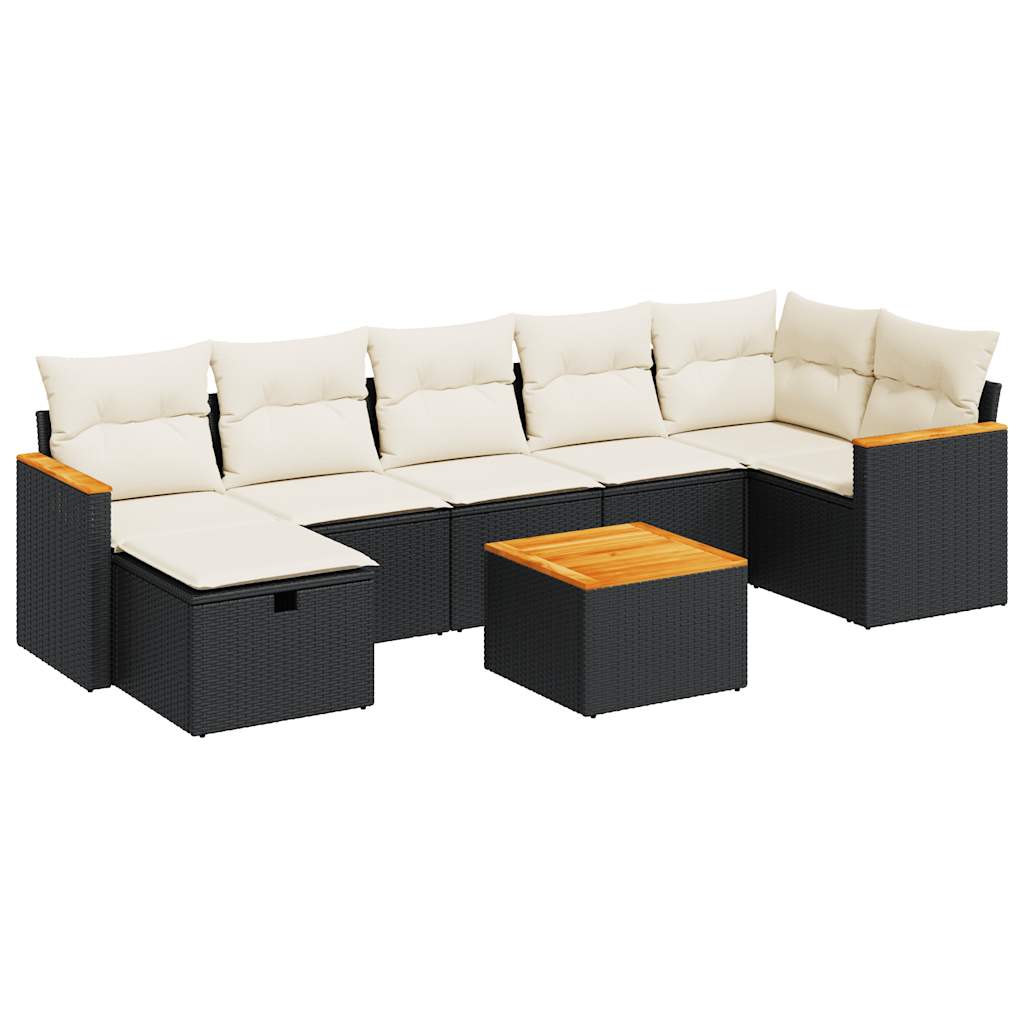 Set mobilier de grădină cu perne, 8 piese, negru, poliratan