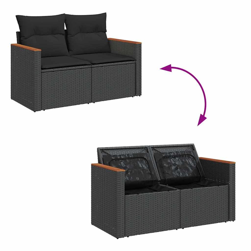 Set mobilier de grădină cu perne, 6 piese, negru, poliratan