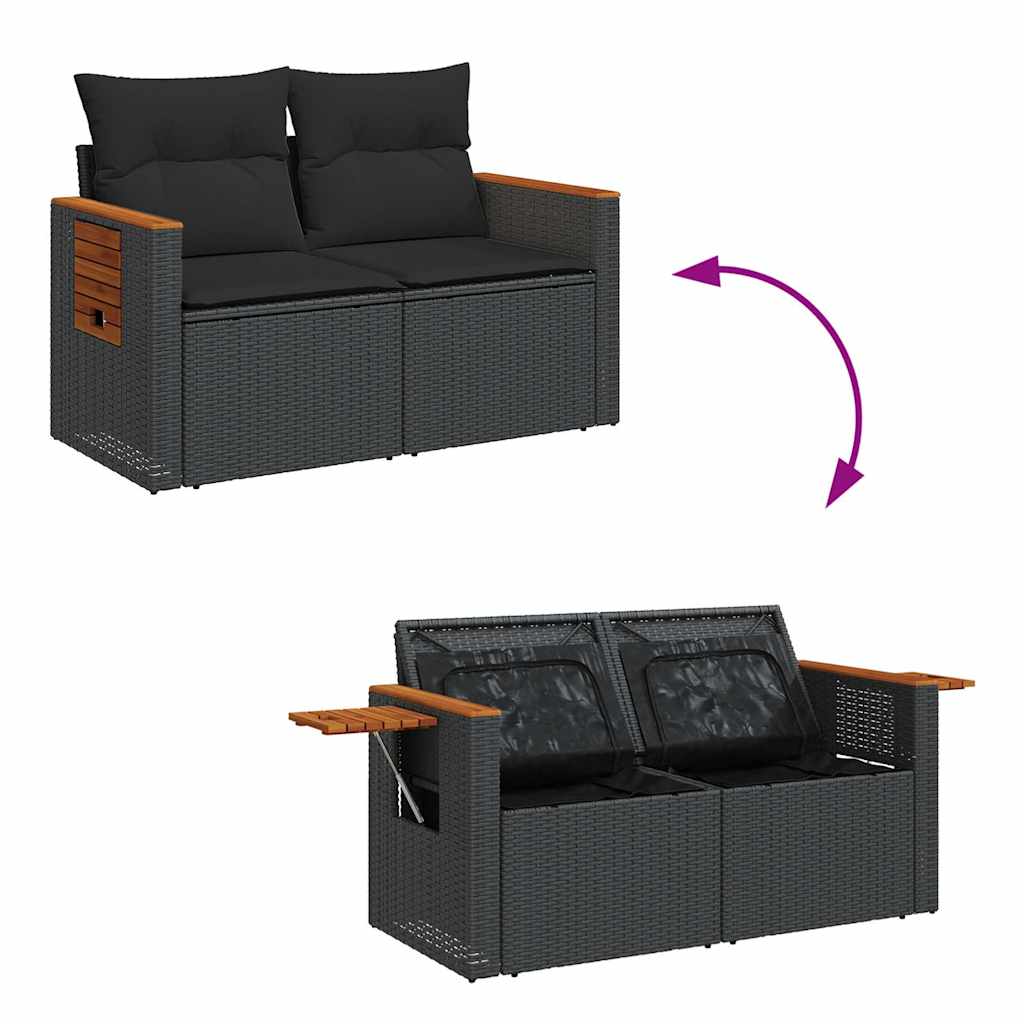 Set mobilier de grădină cu perne, 4 piese, negru, poliratan