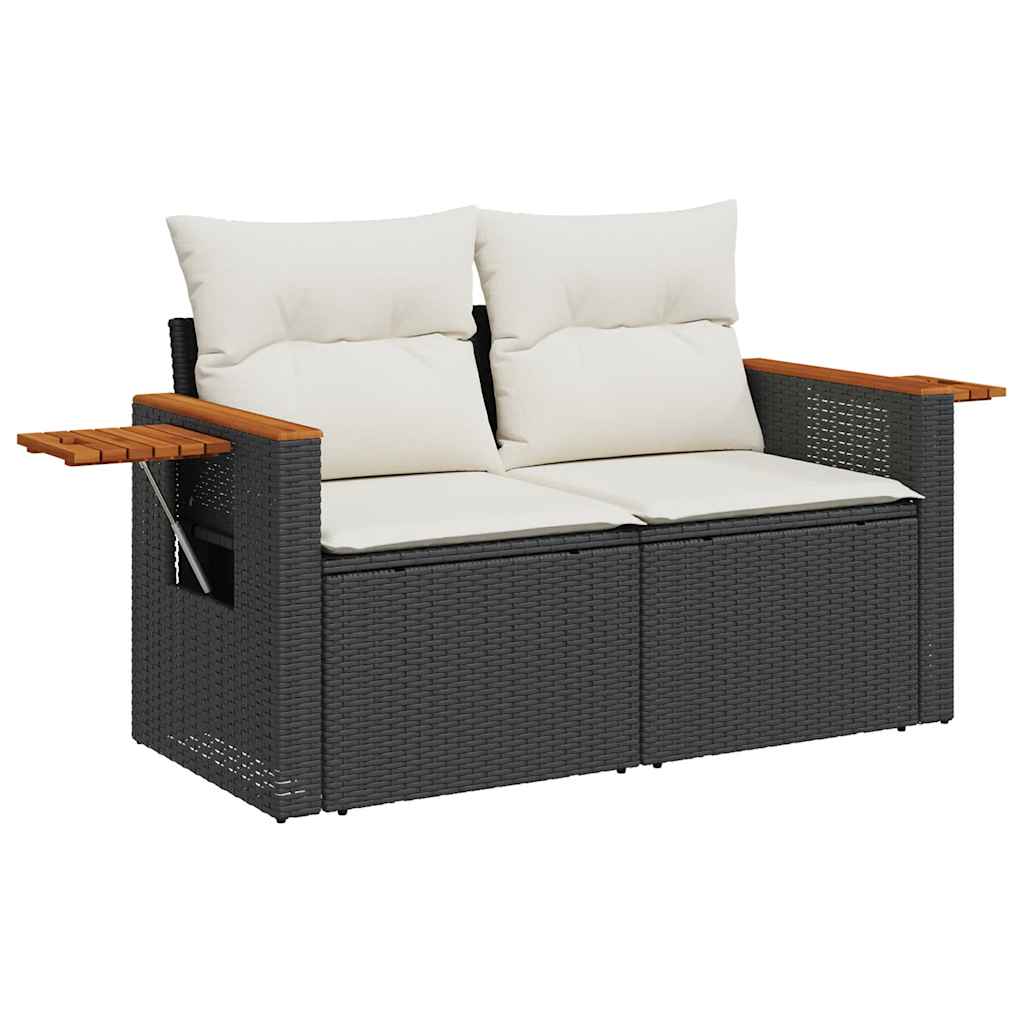 Set mobilier de grădină cu perne, 4 piese, negru, poliratan