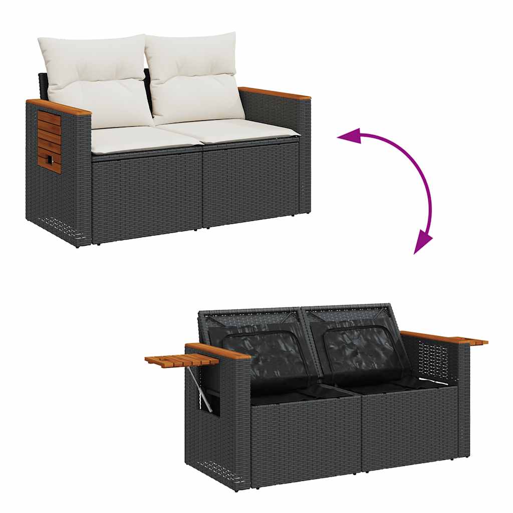 Set mobilier de grădină cu perne, 4 piese, negru, poliratan