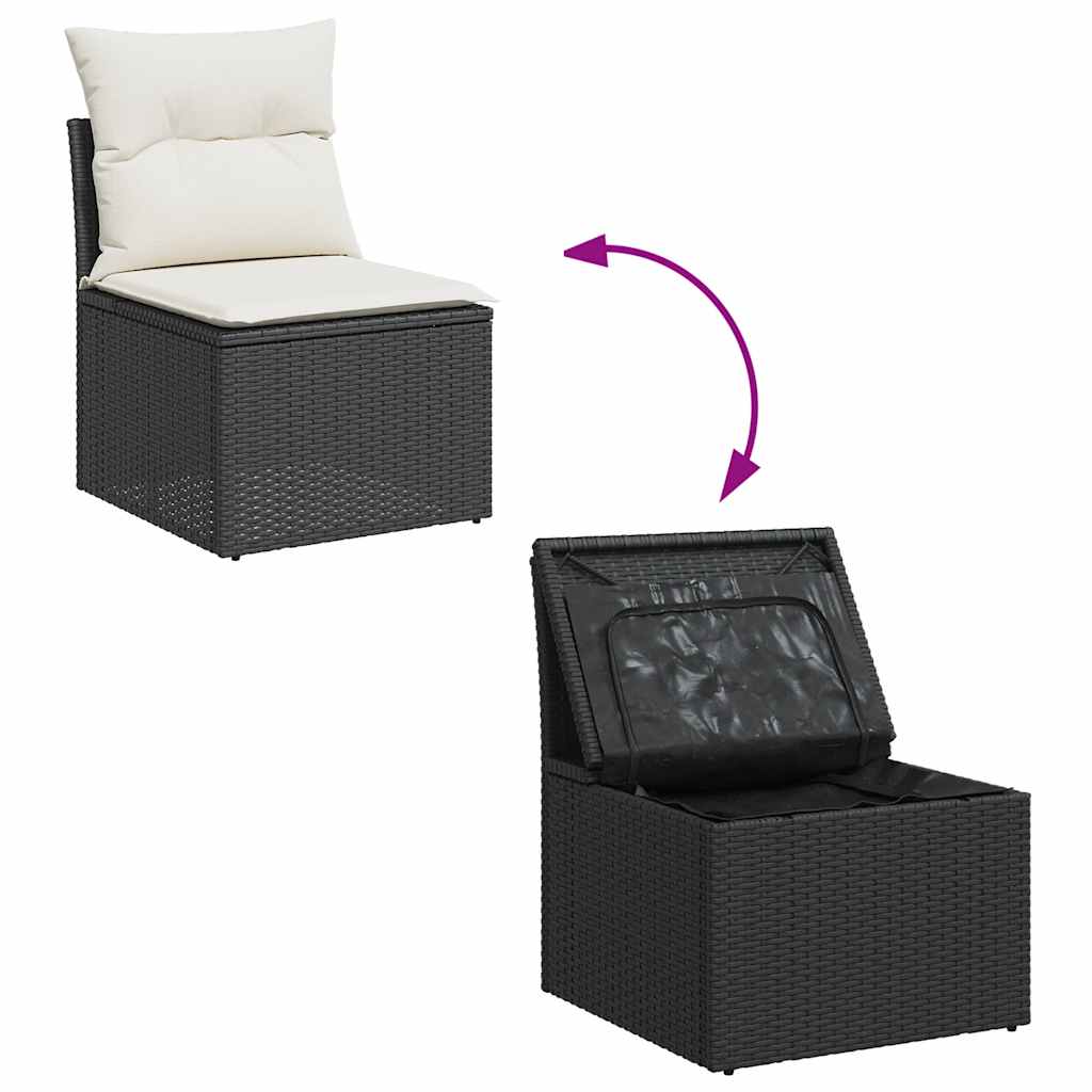 Set mobilier de grădină cu perne, 4 piese, negru, poliratan