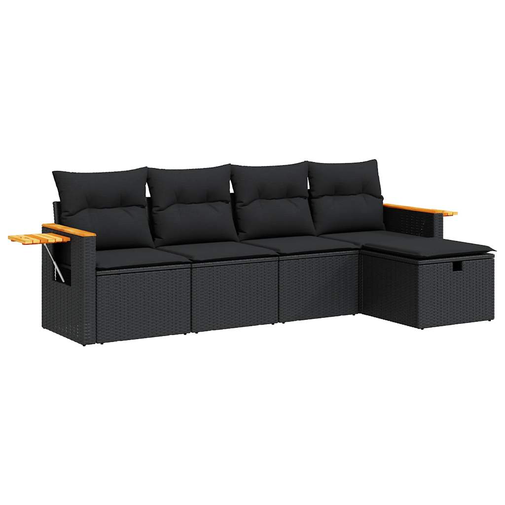 Set mobilier de grădină cu perne, 5 piese, negru, poliratan