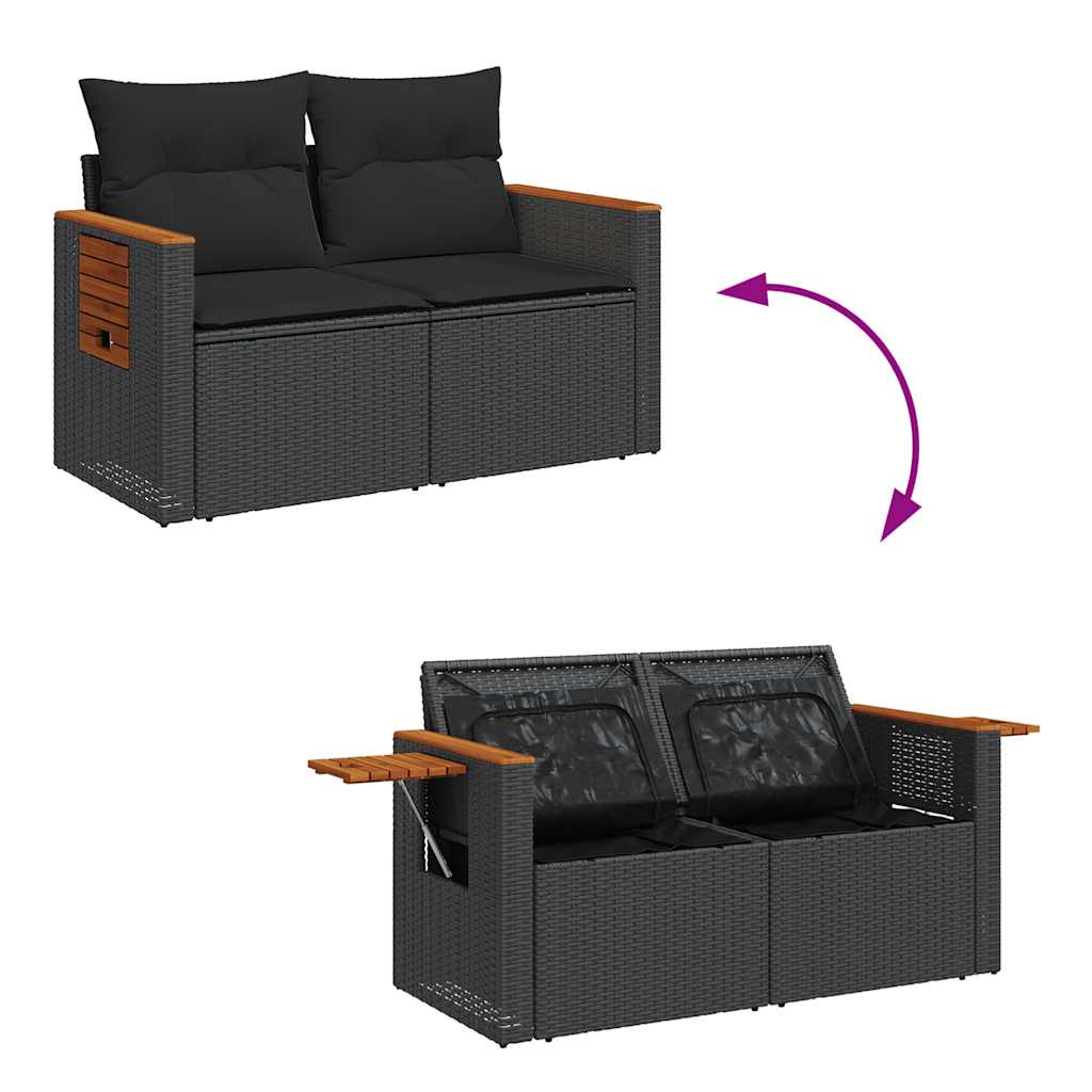 Set mobilier de grădină cu perne, 5 piese, negru, poliratan