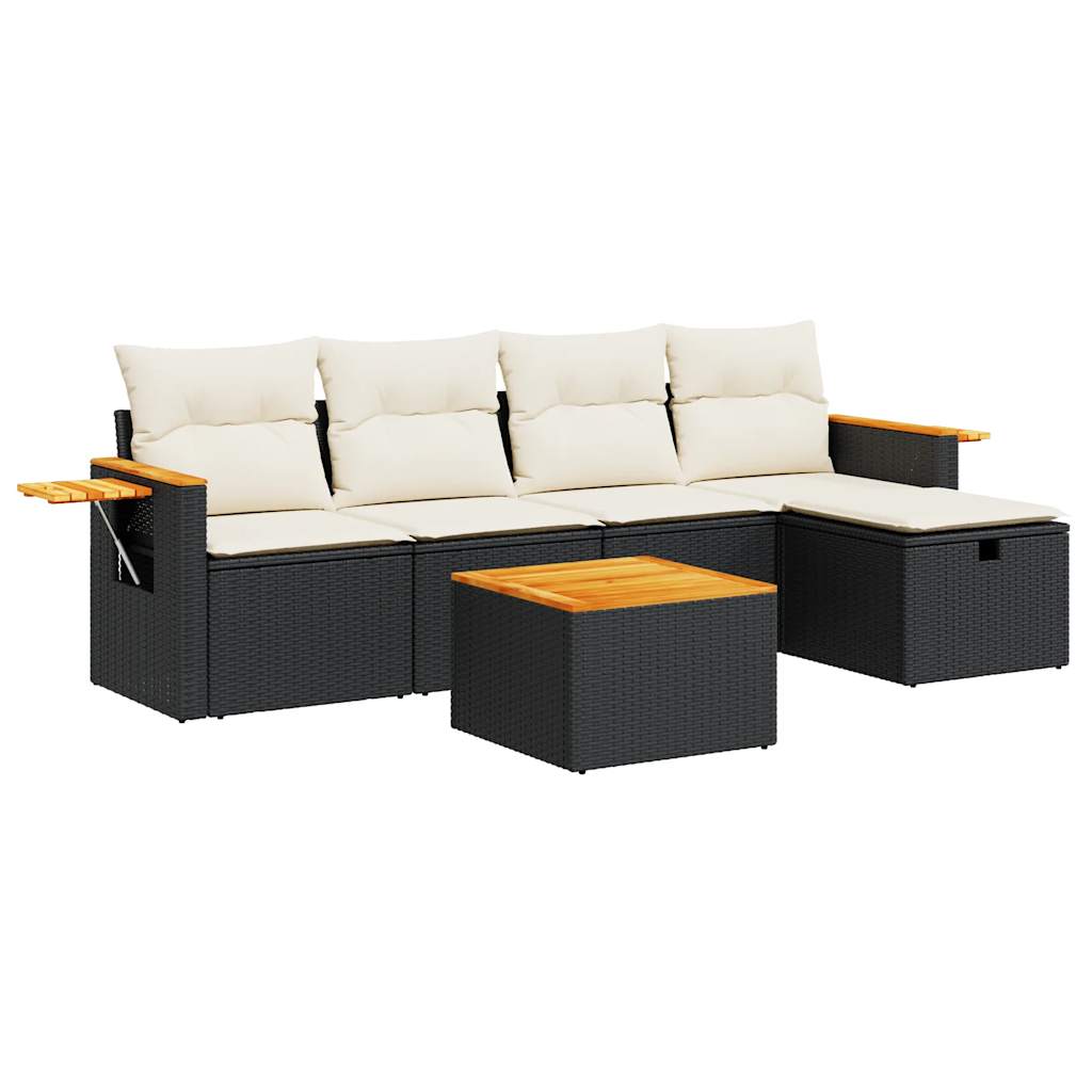 Set mobilier de grădină cu perne, 6 piese, negru, poliratan