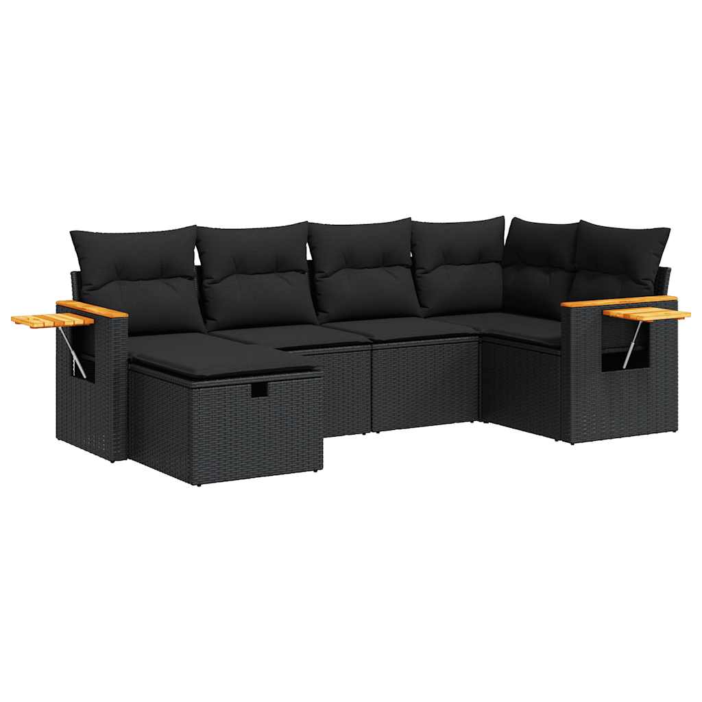 Set mobilier de grădină cu perne, 6 piese, negru, poliratan