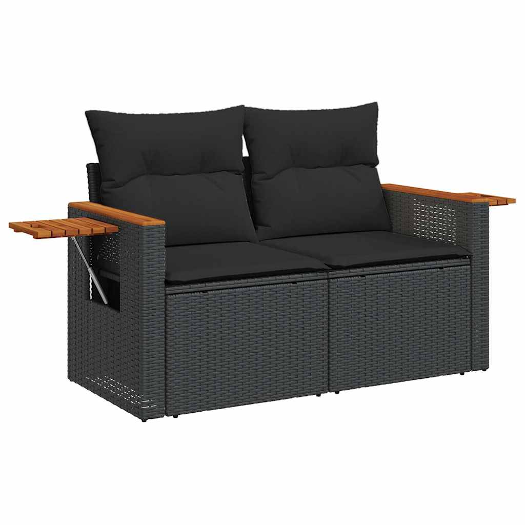 Set mobilier de grădină cu perne, 6 piese, negru, poliratan