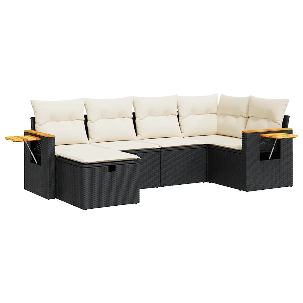 Set mobilier de grădină cu perne, 6 piese, negru, poliratan