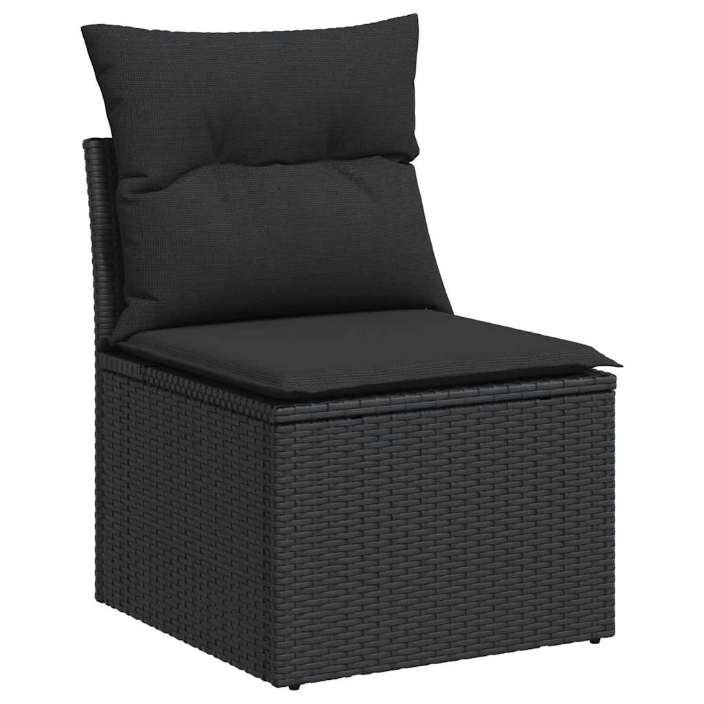 Set mobilier de grădină cu perne, 6 piese, negru, poliratan