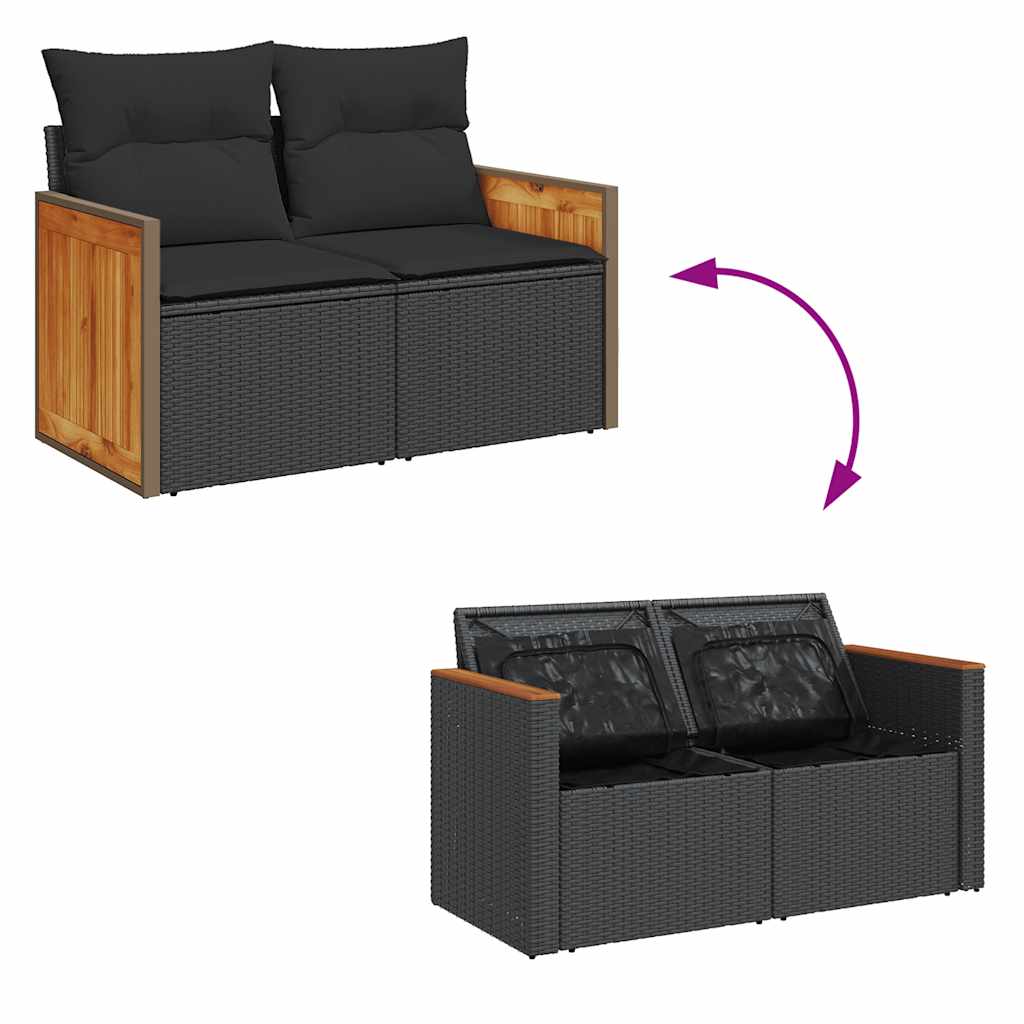 Set mobilier de grădină cu perne, 4 piese, negru, poliratan