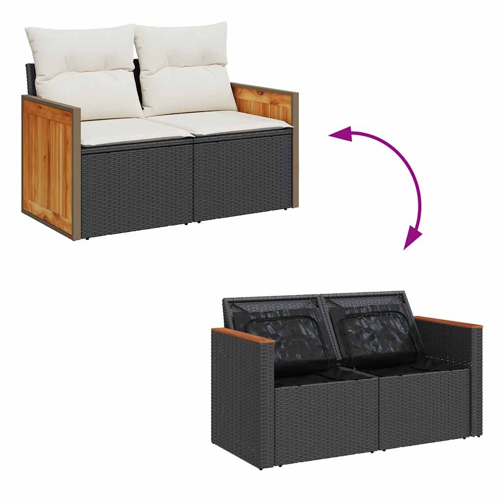 Set mobilier de grădină cu perne, 4 piese, negru, poliratan